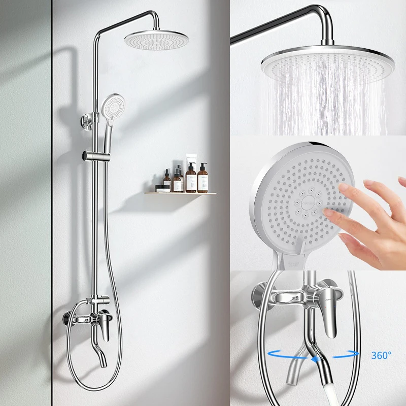 JOMOO  Bath Faucets Sets 3 Setting Shower Head Set Wall Mounted Shower System 3 Way Pressure Wide Water Curtain Shower Mixer