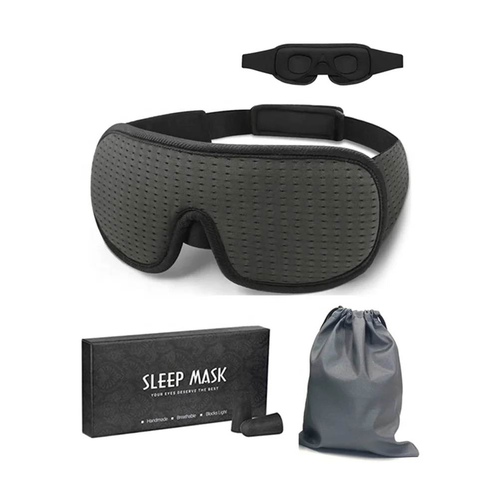 100% Blackout Washable 3D Memory Foam Eye Mask Luxury Private Label Sleep eye Cover with Nose Pad Travel Blindfold and Earplugs