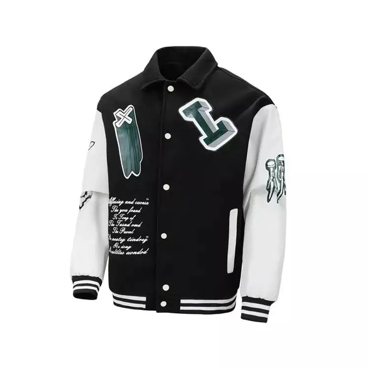 Custom logo baseball loose casual  university sport jersey jacket green blue baseball jacket for men