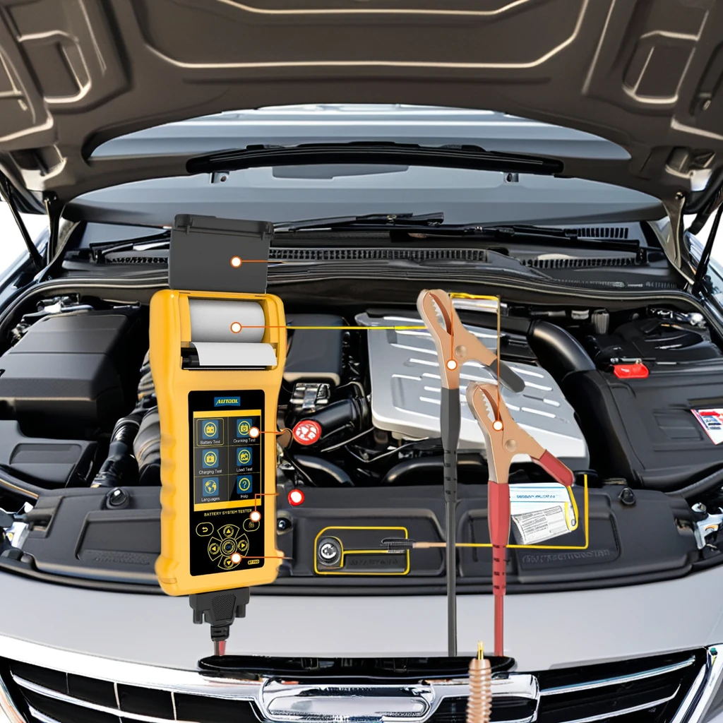 AUTOOL BT760 Battery Tester Digital Color Screen Support Printer Cranking Charging Max Load Test for Cars and Multi-Models