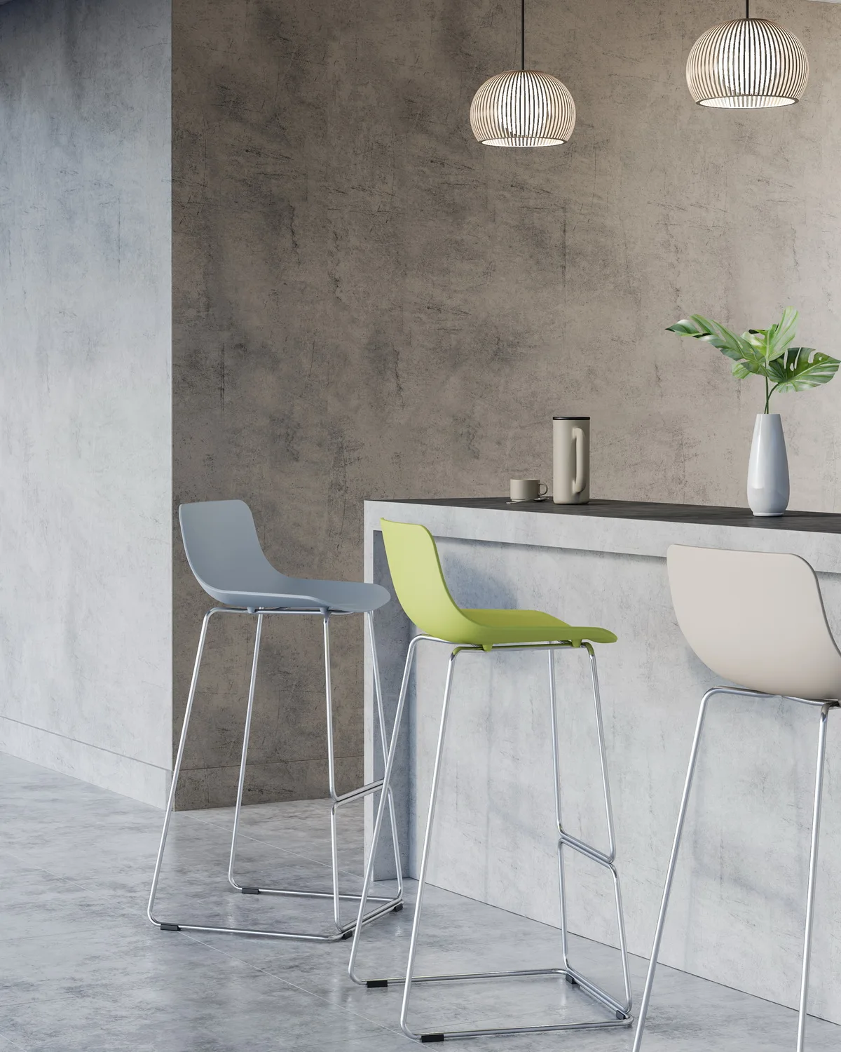 Modern Counter Height Bar Stools Plastic Seat Metal Leg Armless Barstools