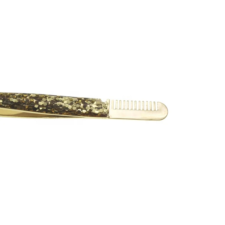 Super Hit Products Glittery Custom Logo Gold Eyelash Extension Tweezer Lash Eyebrow Brush Tweezer With Comb