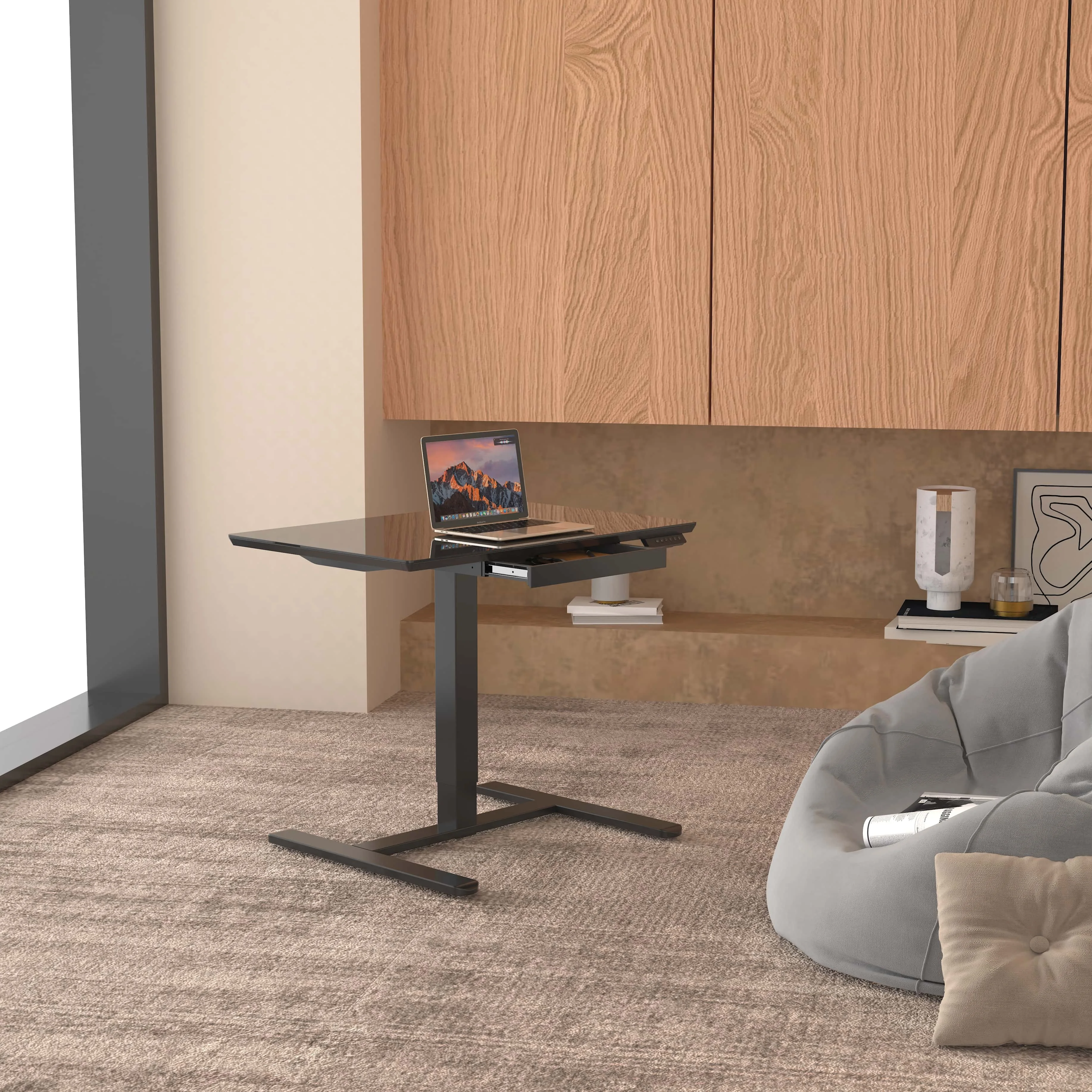 V-mounts Modern Tempered Glass Desktop Electric Height Adjustable Mobile Laptop Desk for Flexible Workspaces VM-FB105