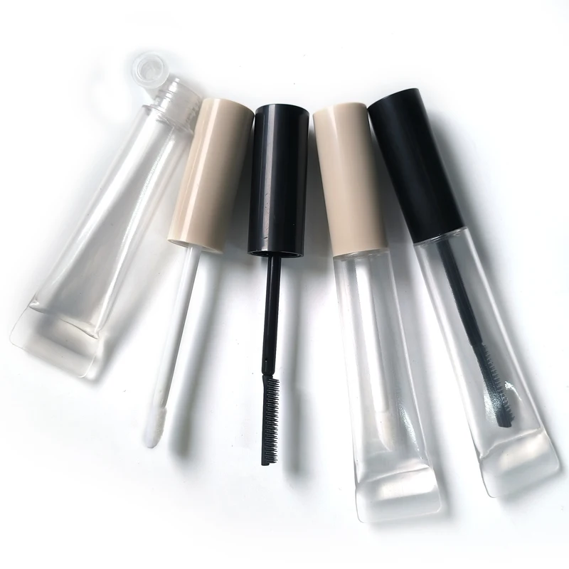 CY818 Custom 8ml clear squeeze bottles lipgloss tube Mascara cream cosmetic package container plastic tube with matte black caps
