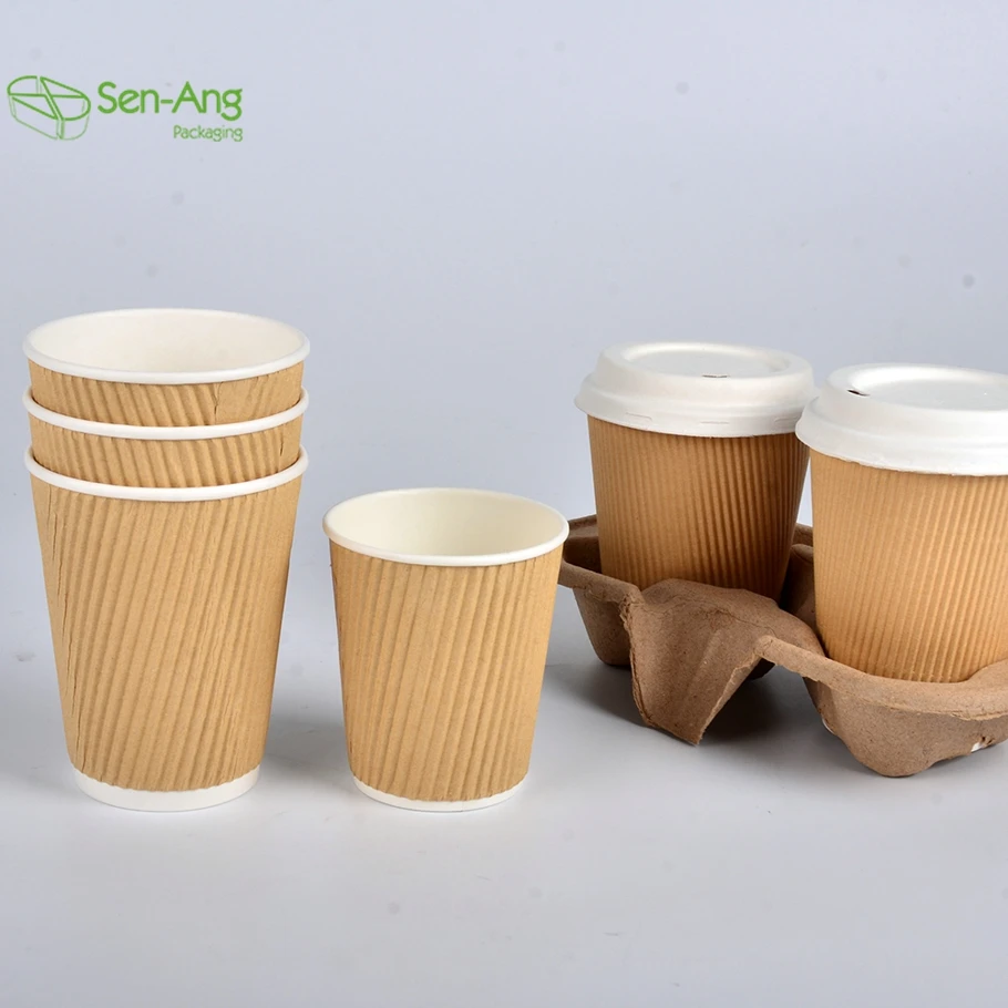 SenAng05 China Wholesale In Stock 7oz 8oz 20oz 24oz 9oz 12oz 14oz Disposable Corrugated Paper coffee Cup