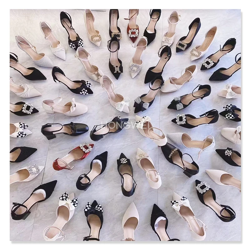 HW-H533 High quality new design Ladies high heels slip-on breathable dress leather shoes stock shoes