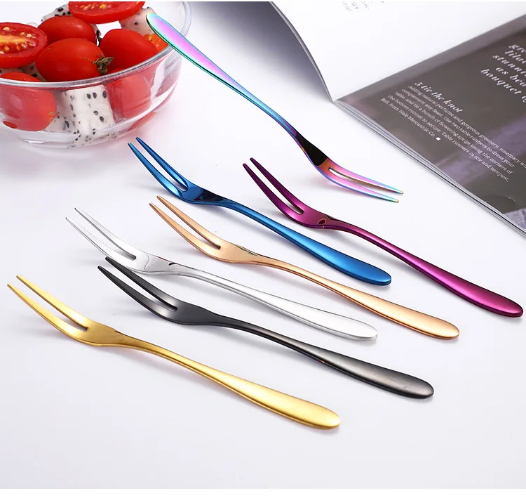 Titanium Plating Tea Forks Dessert Fruit Fork Appetizers Tasting 304 Stainless Steel Fork