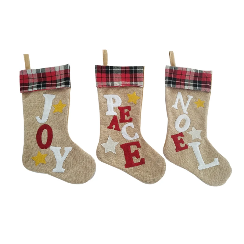 joy & noel christmas boot stocking item gift decoration xmas tree hanging stocking jute christmas decoration