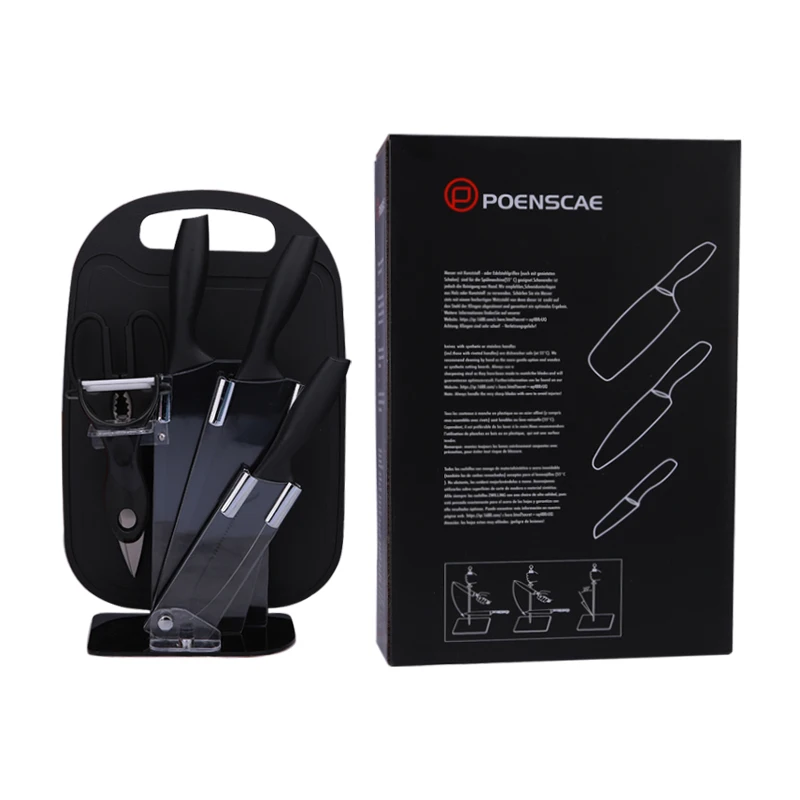 Amazon factory wholesales supplier Stainless steel knife set kitchen utensil high quality family kitchen knife with rack