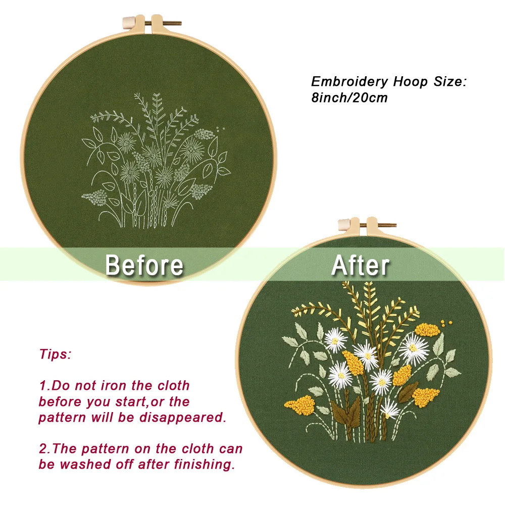 Dandelion Embroidery DIY Handmade Craft Kit for Beginner Printed Needlework Sewing Art Wall Embroidery Painting Home Decor