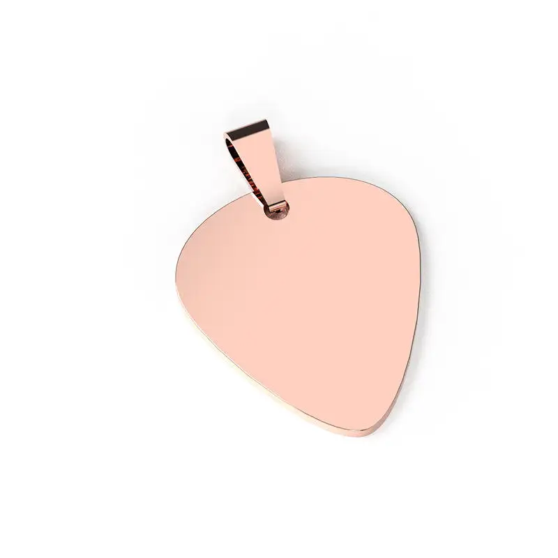 Wholesale DIY Laser Engraved logo Personality Stainless Steel Music Guitar Pick Shape Necklace Pendant Metal Label