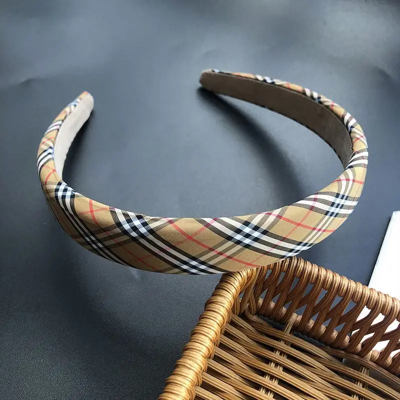 Hot sale Luxury B Brand Plaid Fabric Headband Designer Sponge Padded Retro Fall Winter Headwear For Women Girls Hair Accessories