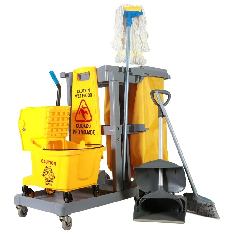 
Multi-Purpose PP Plastic Cleaning Trolley Cart/Hotel Hospital Attendant Trolley 