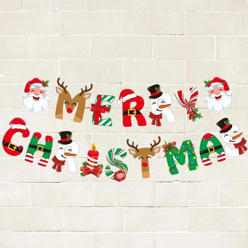 1pcs Merry Christmas Flag Hanging Ornaments Pendant String It Up Snowman Gifts Shape Hang On The Wall Xmas Decoration