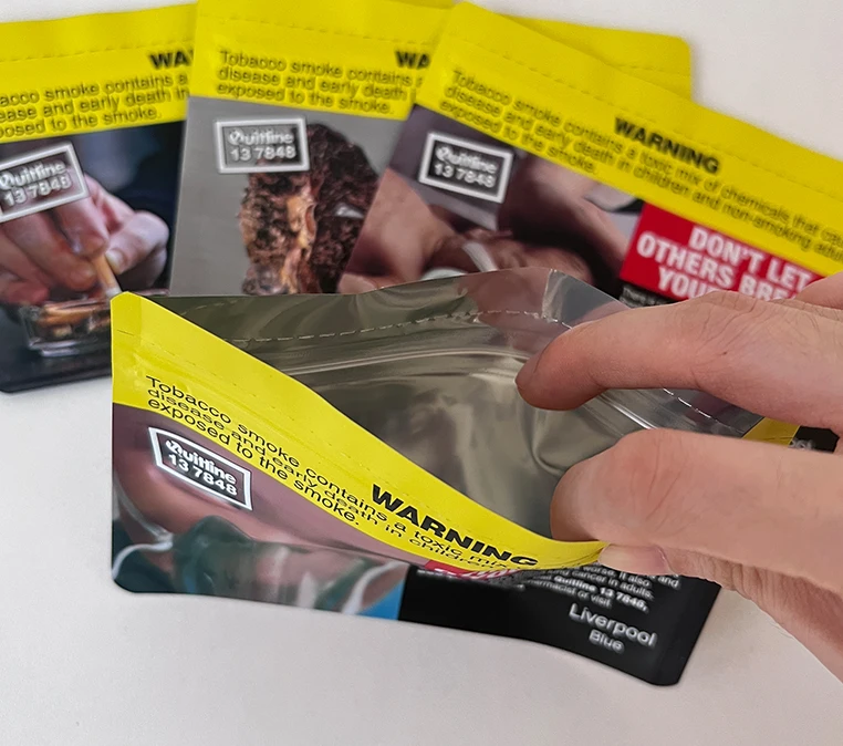wholesale UK australian standards walter 25g 50g cigar tobacco GV leafs package pouch with ziplock plastic bags