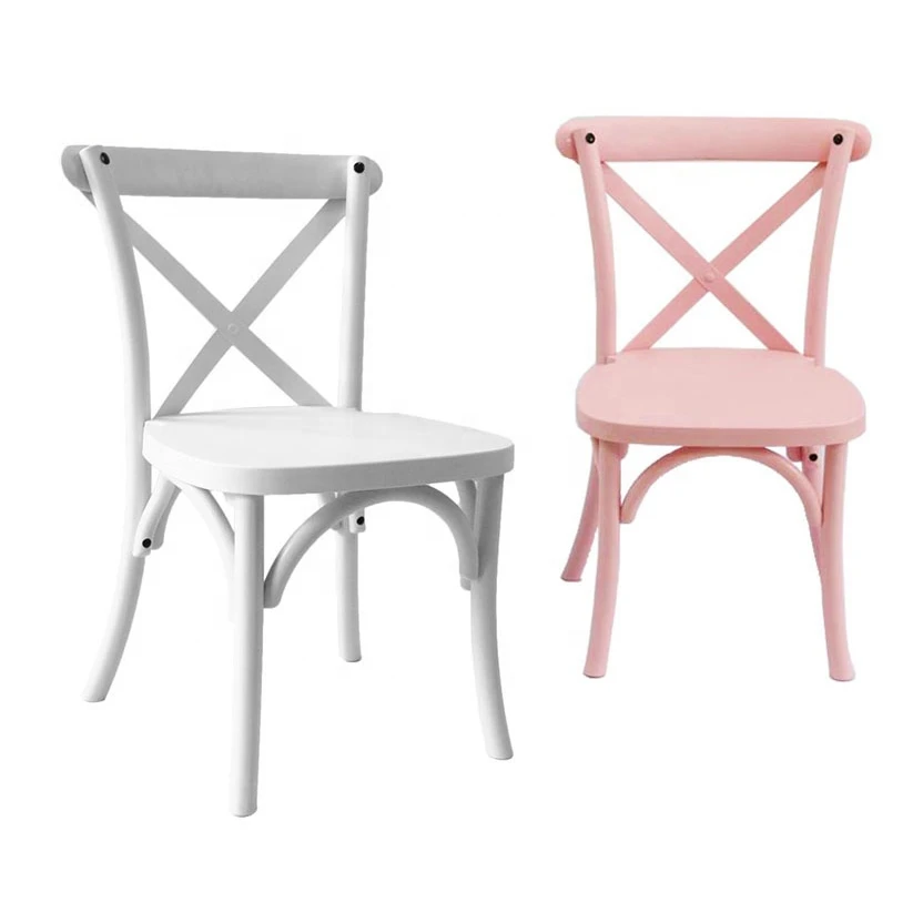 Hot Selling Style Hotel Wedding Event Kids Pink PC Cross Back Resin Stackable Chairs