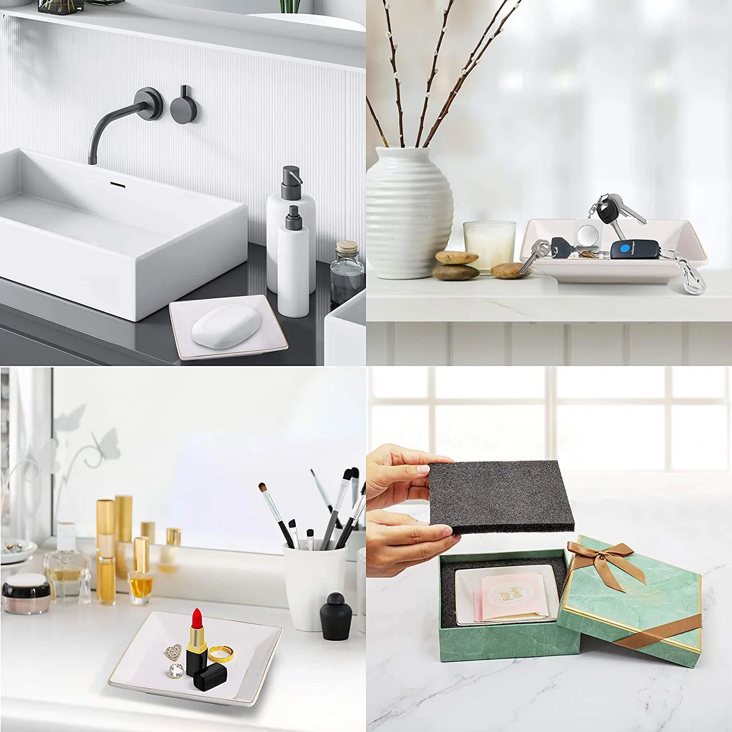 Ceramic Jewelry Tray Decorative Ceramic Ring Trinket Necklace Jewelry Tray With Gold Rim