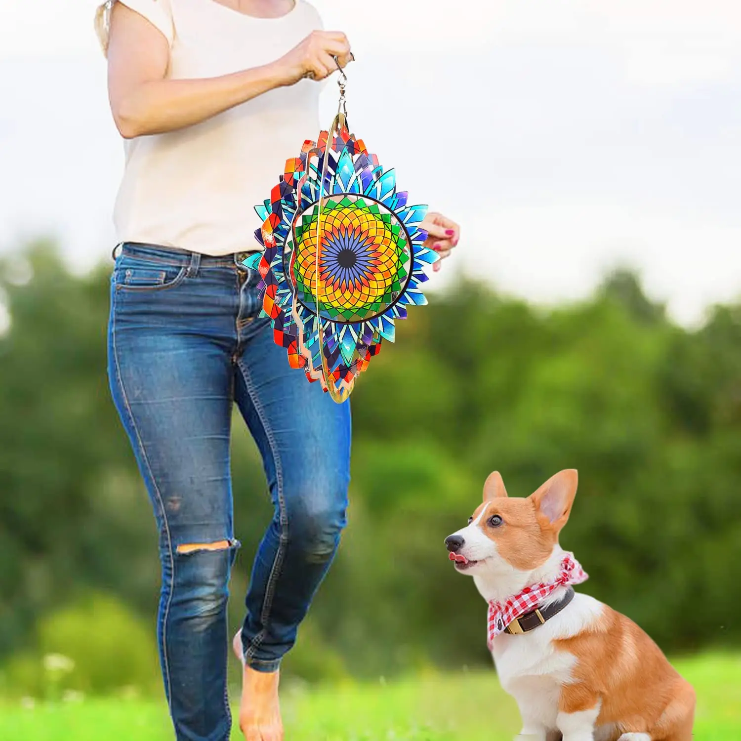 Wind Spinner Mandala Sun Flower 12 inches 3D Stainless Steel Laser Cut Metal Art Geometric Pattern