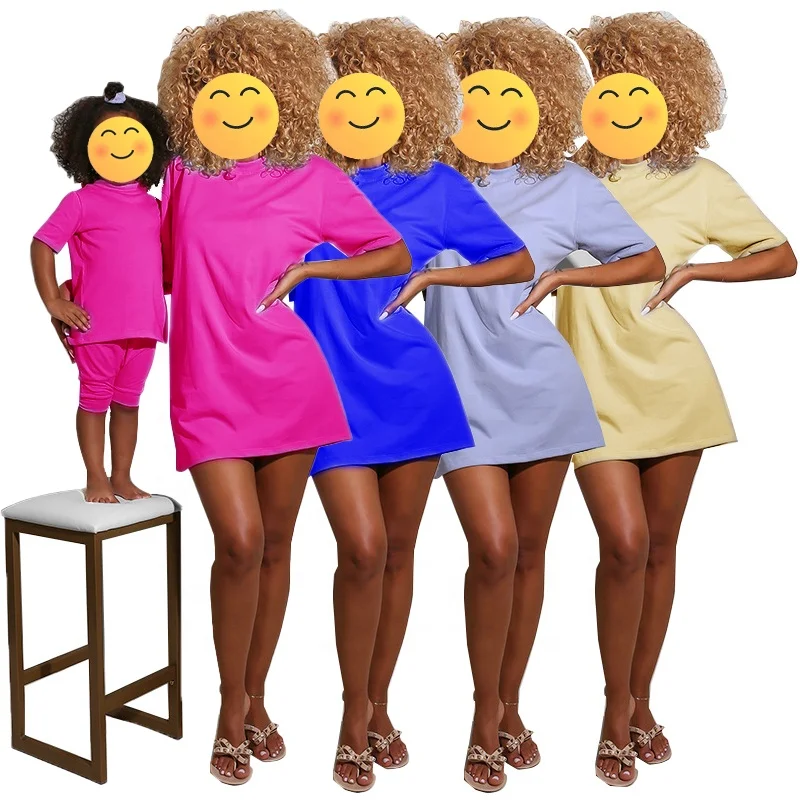 Wholesale Solid Color Clothing Set for Baby Girls Boutique Parent-child Outfits Clothes Women Dress Mommy and Me Outfits