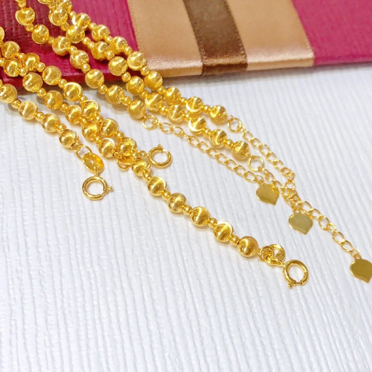 Xinfly Trendy Pure 18K Real Gold 4mm Bead Bracelet Bangle Au750 Jewelry Women Ladies Girls Gifts Custom