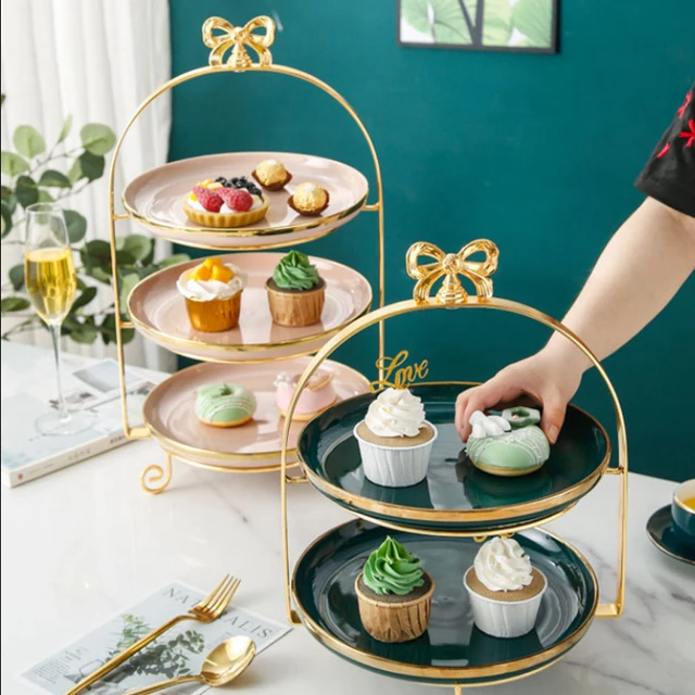 Wedding Dessert Cake Tower   Cupcake  Fruit Stand 3 Tier Marble Ceramic Tiered Stand for Iron frame