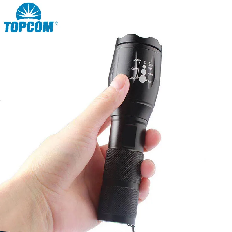 Topcom Outdoor High Quality Waterproof 10W T6 LED Flashlight Aluminum Alloy Zoom Flash Light for Camping
