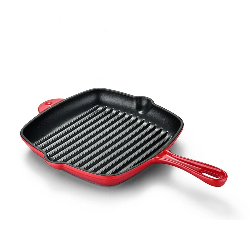 Home Kitchen Cooking Hot Griller Skillet 10-1/4-Inch Square Cast Iron Enamel Grill Pan 26cm