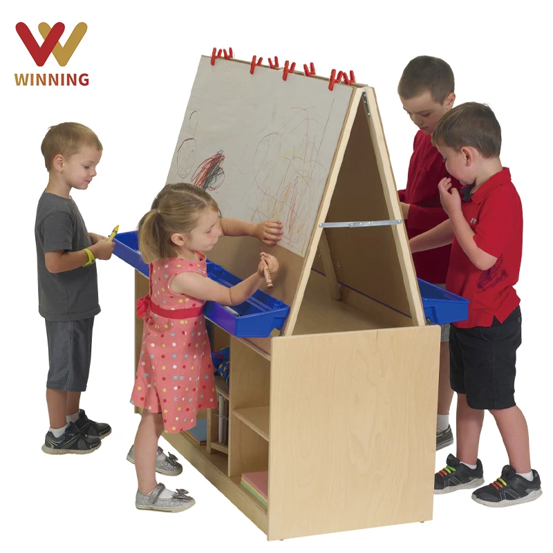 Montessori Kids Art Easel Foldable Wooden Easel For Toddler All-In-One Painting Easel Storage Kindergarten Classroom Environment