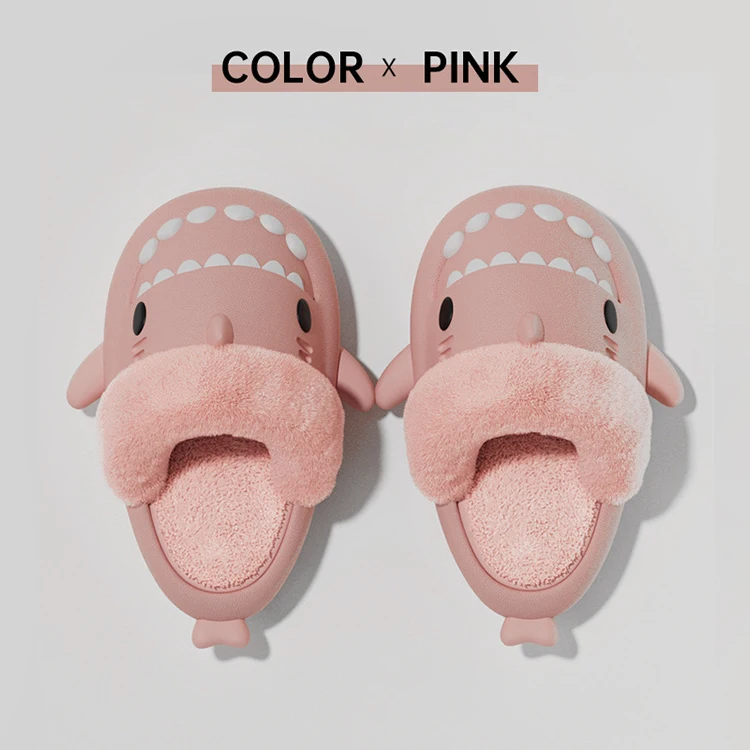 Lovely Cartoon Animal Style Winter Warm Funny Detachable Fur Insole Shark Slides Slippers
