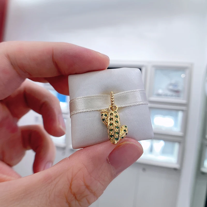 2022 Summer New S925 Sterling Silver Gold Shiny Desert Cactus Pendant Beads Gift for Women Charm Bracelet