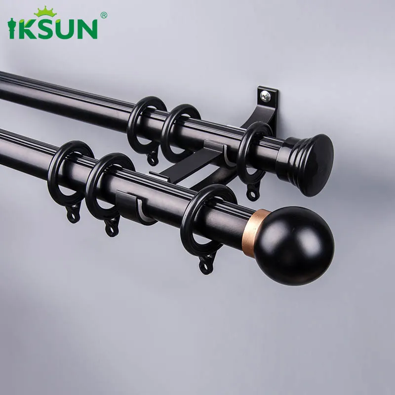 Iksun 19/22ft long hanging modern drapery rods industrial simple black curtain rod for large window