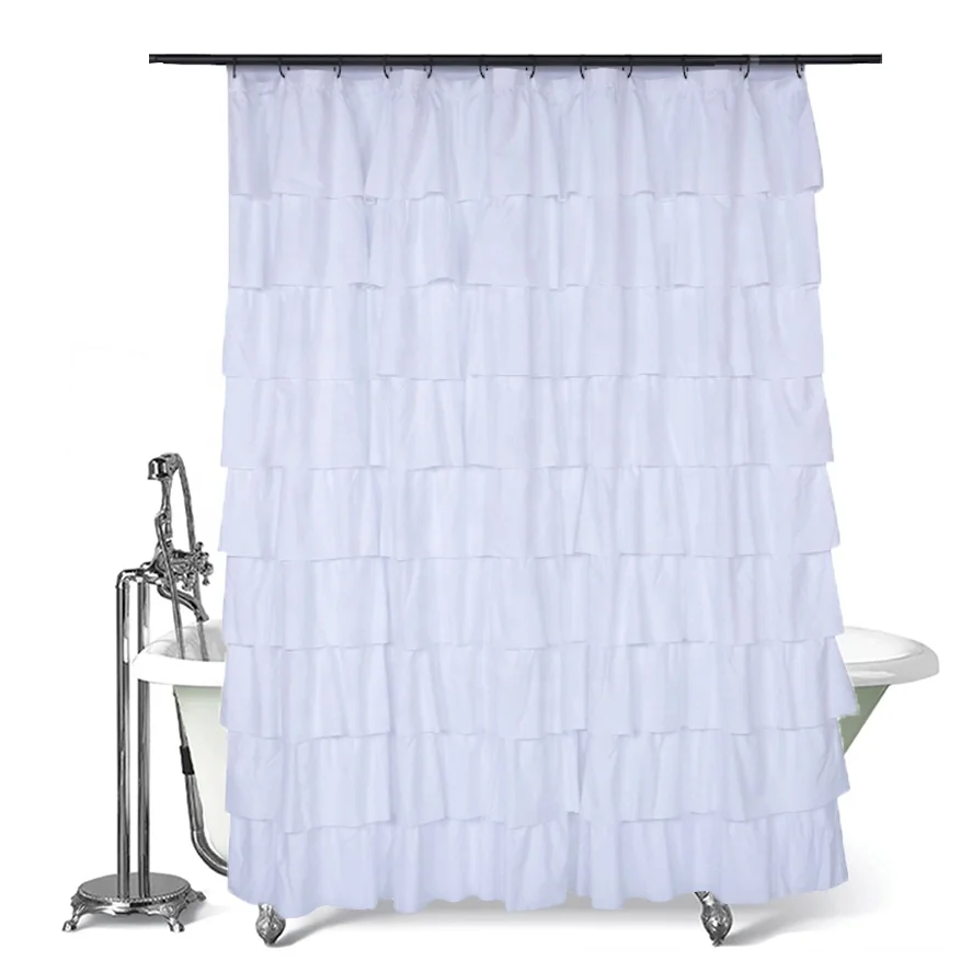 Водонепроницаемая 100% Полиэстеровая кружевная занавеска для душа с оборками для ванной комнаты