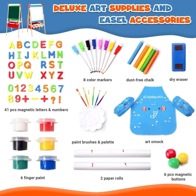 Tiktok Hot Accessories Adjustable Double-Sided Board Wooden Kids Easel Drawing Board With Magnetic Chalkboard