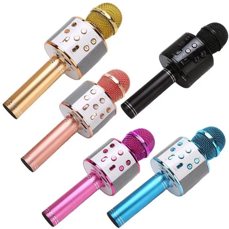 WS-858 Wireless BT Microphone WS858 Karaoke Handheld Stereo Mic USB Speaker Player KTV