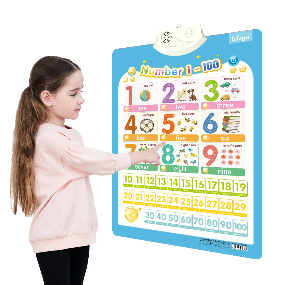 Customized Cheap Talking Poster Toy for Kids Learning Numbers Chart 1-100 Music Sound Book