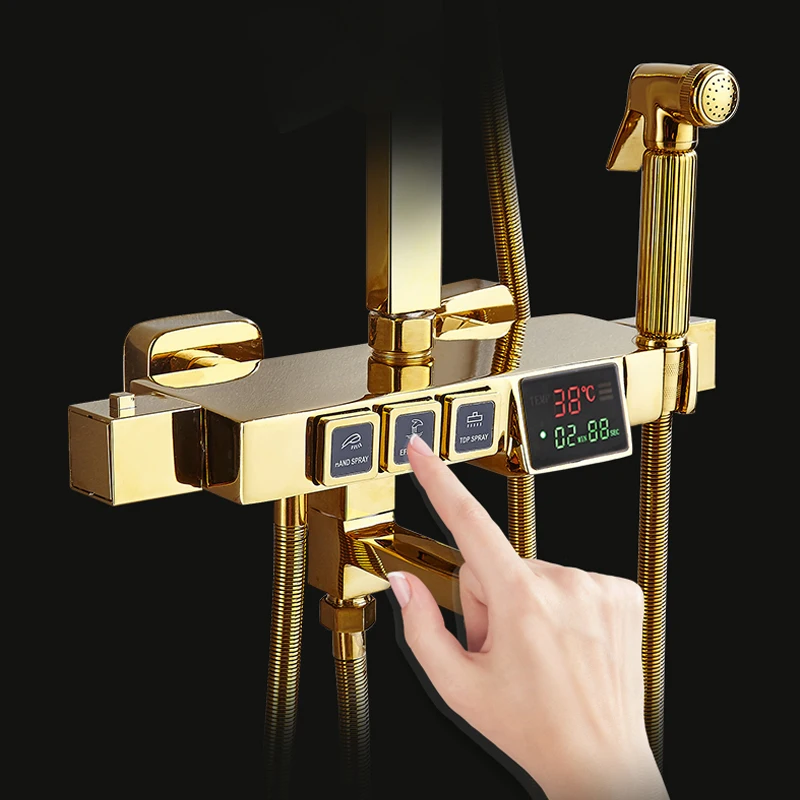 golden rain brass tub gold shower set bathroom