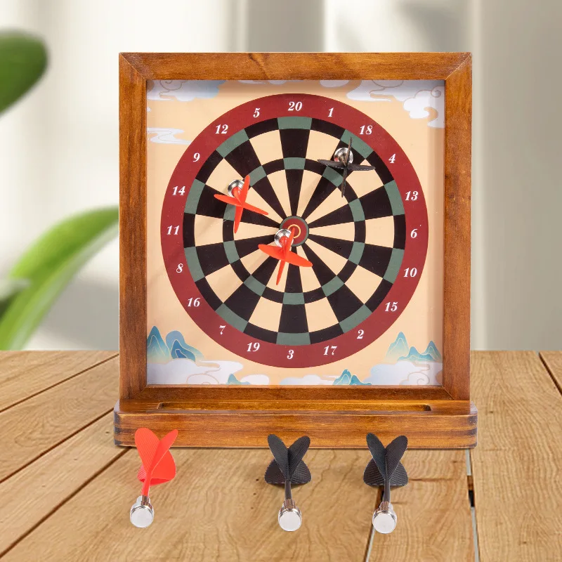 Wooden Double-sided Magnetic Dart Board Hand Eye Coordination Set Tabletop Game Wooden Toy Parent-child Interaction