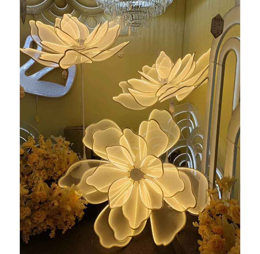 New Wedding Lighting Decoration Roses Glow Lace Flowers Wedding Props Aisle Metal Wedding Flower Stand