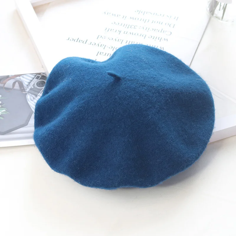 Navy Blue  Women Wool Solid Color Beret Female Bonnet Caps Winter Hat Caps