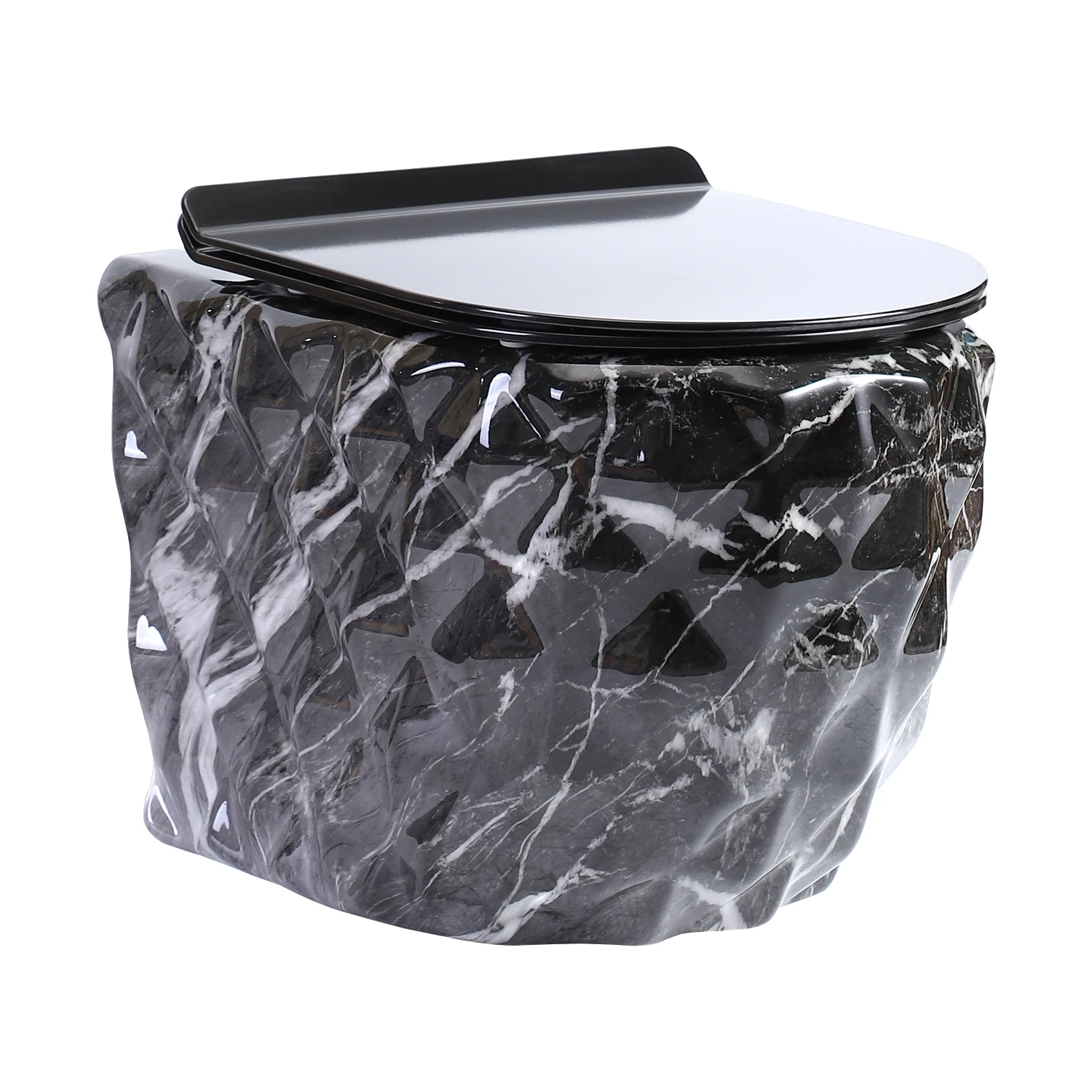 Glossy Marble Diamond Shape WC Hanging Wall Mounted Water Closet Bathroom Back To Wall Inodoro Ceramic Wall Hung Toilet Commode