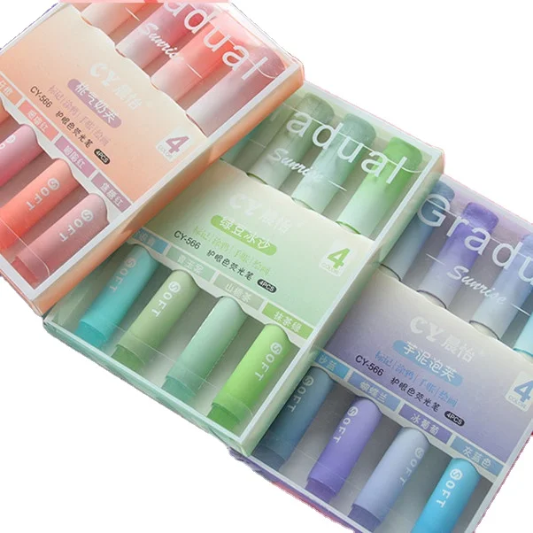 Gradient Color Highlight Marker Student Eye Protection Highlighter Pen Large Capacity Pastel Highlighter