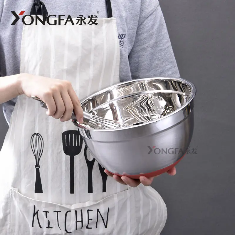 Dishwasher Safe Stainless Steel Mixing Bowls Set Nesting Bowls Salad Bowl With Colorful Silicone Bottom and Measurements Marks