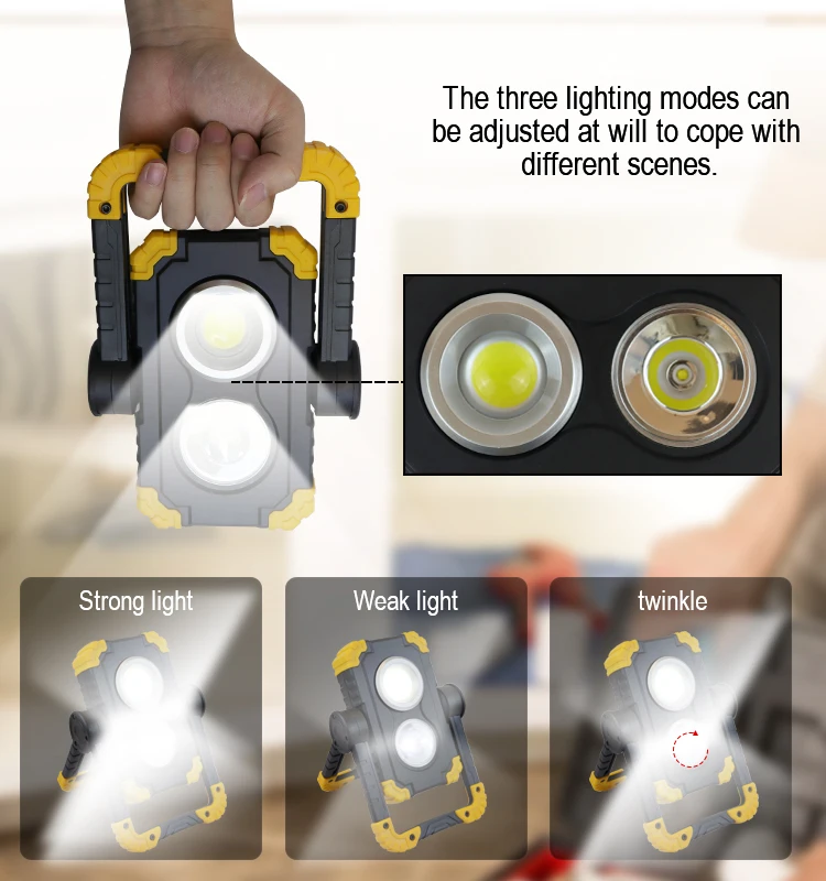 Double Light 15W Rechargeable LED Work Lamp with Power Bank function