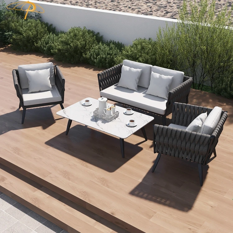 Outdoor Factory Wholesale Rattan Modern Luxury Furniture Most Popular Luxury Patio Restaurant Lounge Rope Sale Garden Furniture