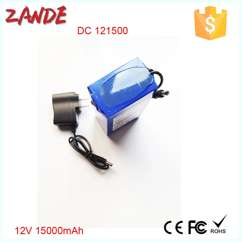 High quality DC 12v 15Ah rechargeable Li-ion polymer battery with switch AC charger for CCTV Camera wifi booster