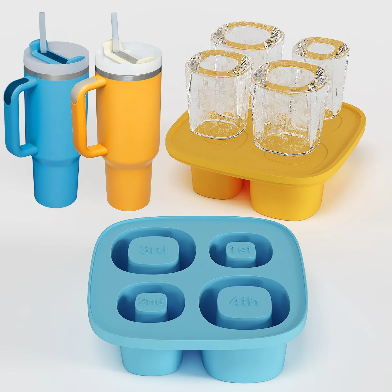 Support Custom Square 4 Ice Cube Mold Quick-Frozen Easy Release Food Grade Silicone Water Cup Ice Grid With Lid