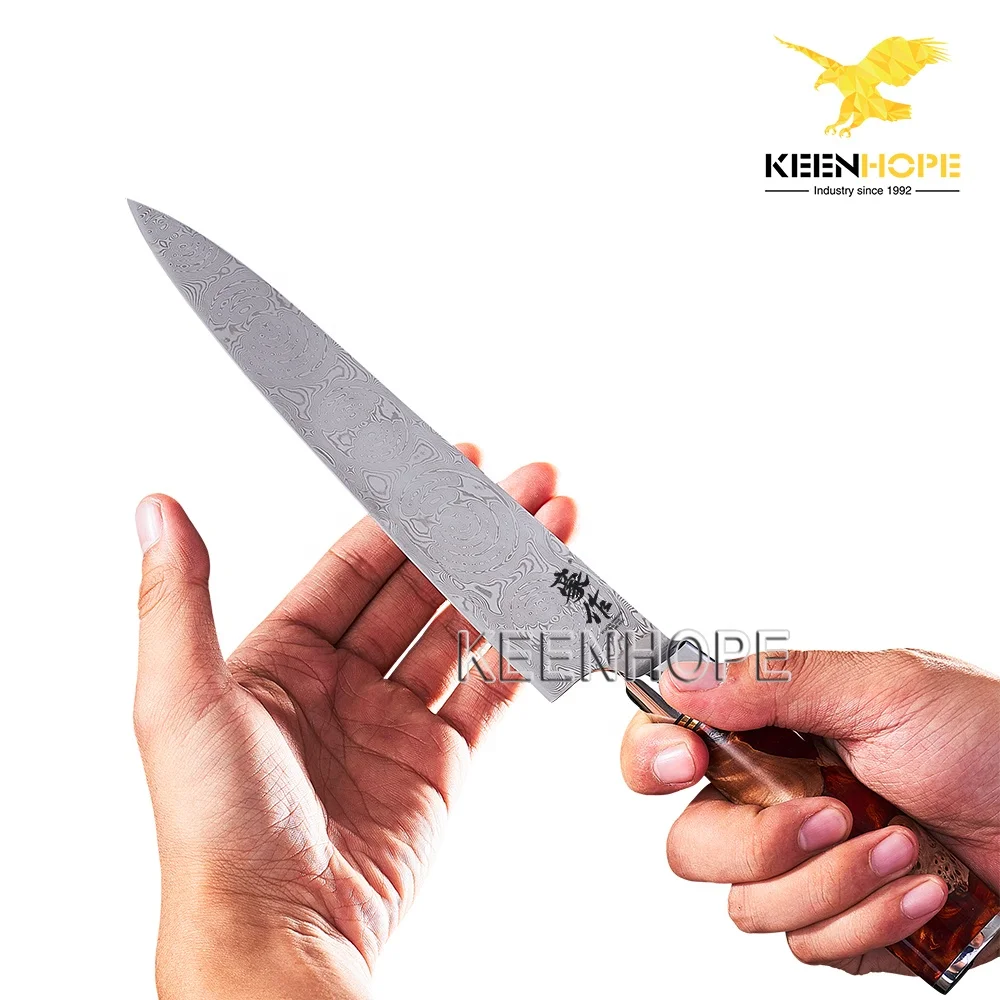 Stunning 67 Layers Damascus Steel VG10 Chef Knife 8 Inch Japanese Chef Knife Resin White Shadow Burl Wooden Handle