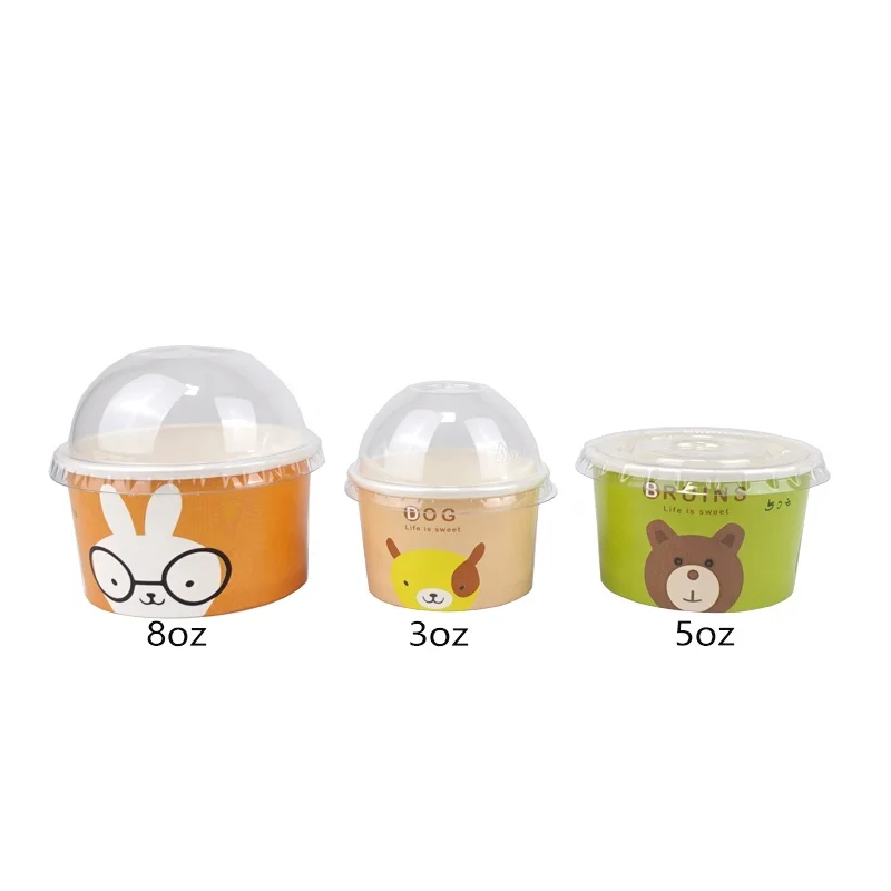 Wholesale 3OZ 5OZ 8OZ Disposable Paper Ice Cream Cup With Dome Lid Custom Paper Cups Bowl For Frozen Yogurt