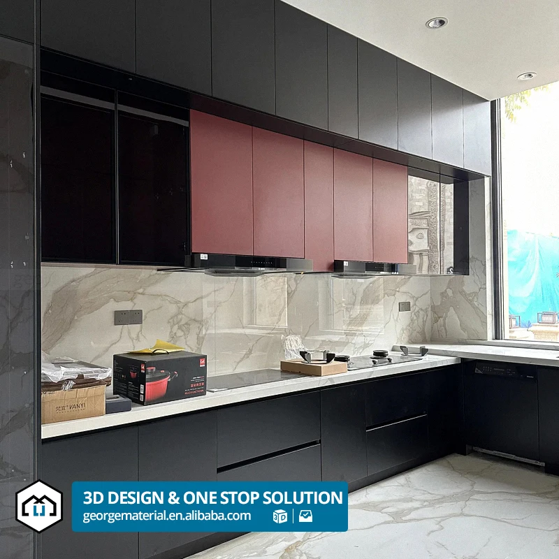 automatic Euro Small Design Rustic Full Ready Made Simple Black Color Water Resistant Interior Kitchen Cabinet For Sale