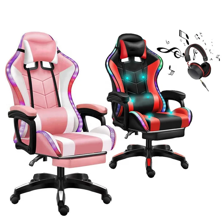 Оптовая продажа недорогие игровые кресла Rgb откидной игровой стул кожаный гоночный с массажером и bluetooth-динамиком